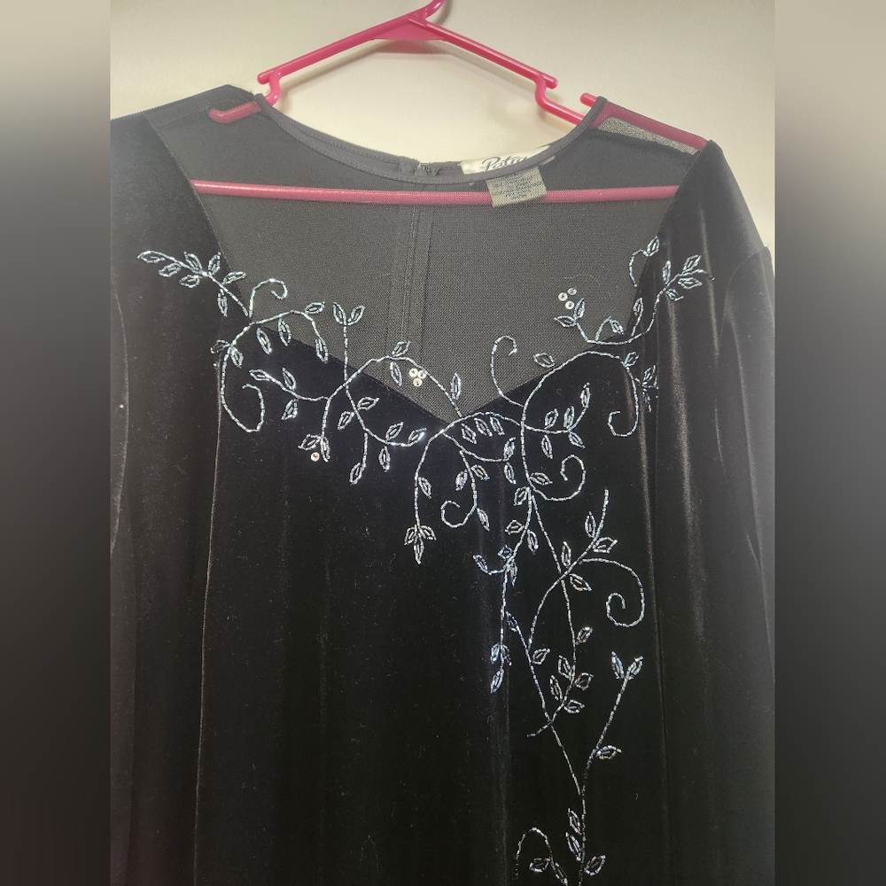 Patra Vtg Mother Beaded Velour Velvet 24W Dress Black Long Evening Goth 90s Y2K - Picture 8 of 10